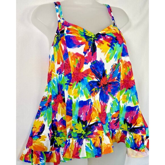 Swim Solutions Womens Hi-Low Floral Printed Beachwear Tankini Swim Top Size 8 - Picture 6 of 10